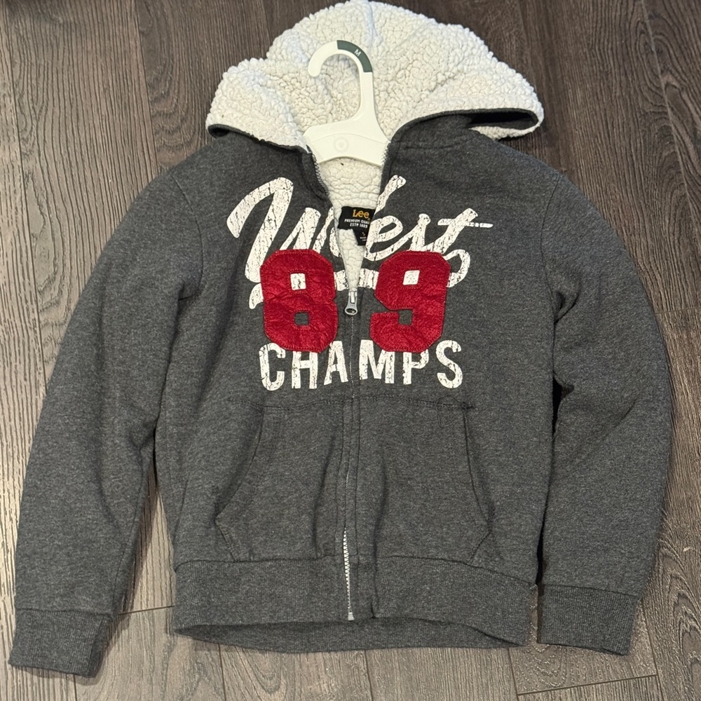 Kids 5-7 Lee Gray and Red Hoodie with Varsity Style